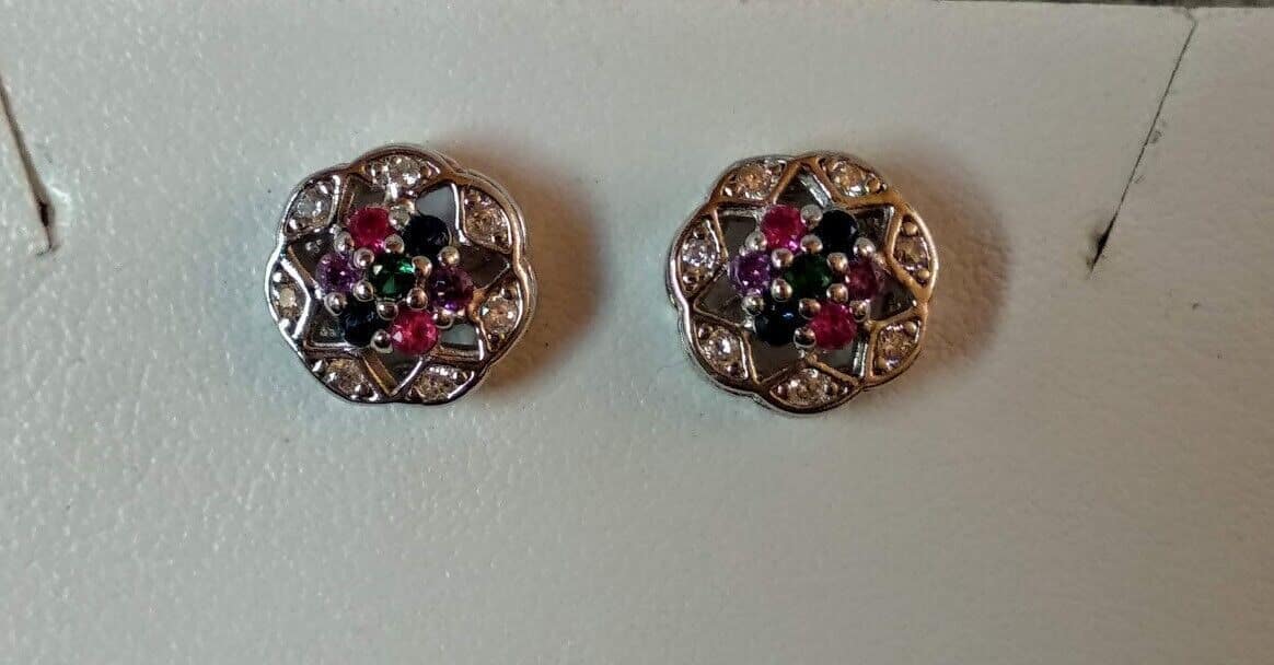 Pendientes y gargantilla con piedras Plata de Ley Rodiada presión Nuevos (106) - Imagen 5