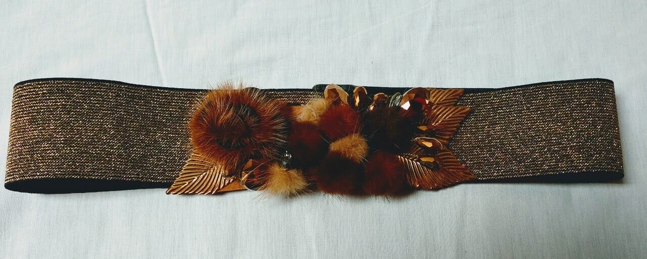 Cinturón mujer vintage dorado con adornos en metal y piel elástico Nuevo - Imagen 3