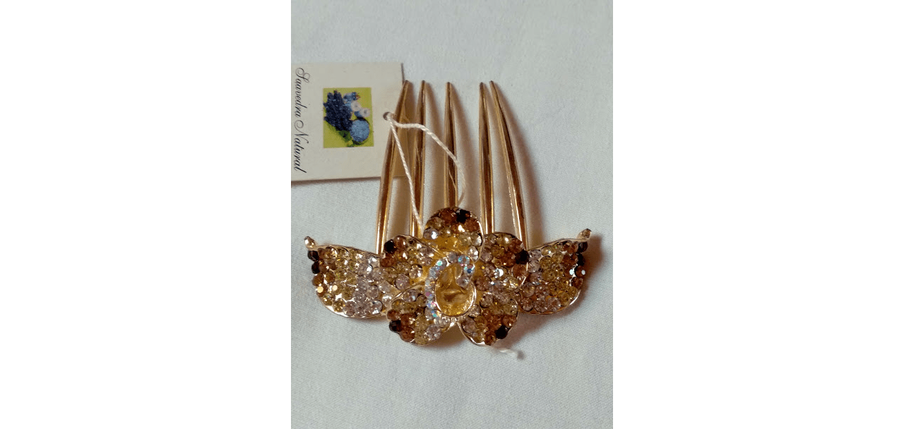 Peineta mujer dorada flor cuajada de similes en tonos de blanco a marron  Nueva - Imagen 4