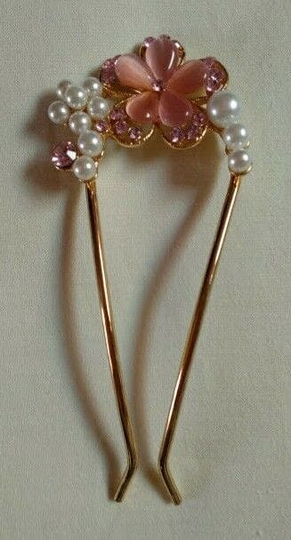 Peineta mujer dorada flor diferentes colores piedras y perlas Nueva. - Imagen 4