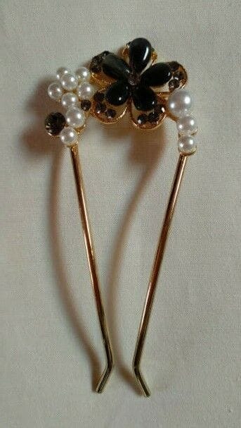 Peineta mujer dorada flor diferentes colores piedras y perlas Nueva. - Imagen 6