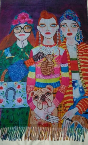 Pasmina Cashmere estampado trio Nuevo con etiquetas (105) - Imagen 6