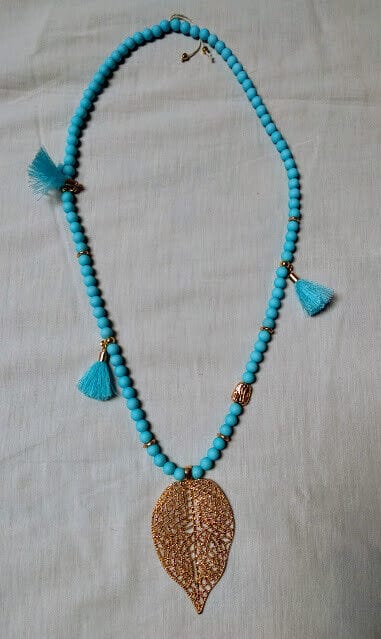 Collar fantasía estilo BOHO en color azul con hoja Nuevo - Imagen 3