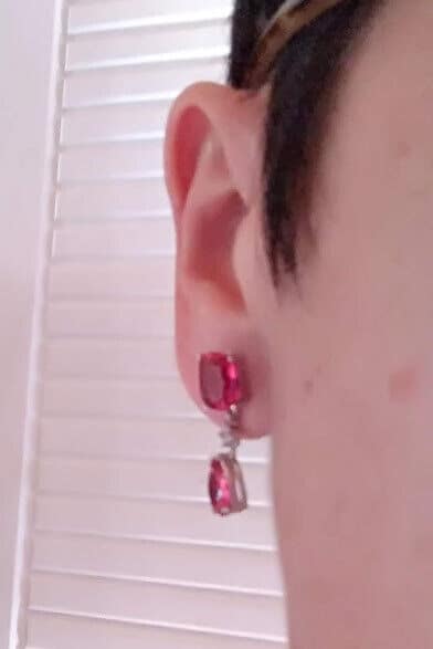 Pendientes Plata de Ley rodiada largos color rojo Presión Nuevos - Imagen 9