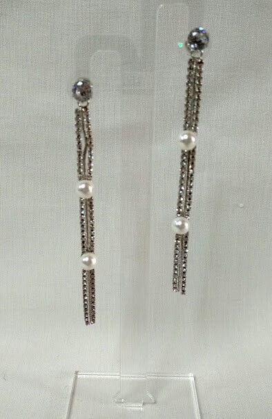 Pendientes bisuteria largos cierre presion con perlas nuevo con etiqueta (104)