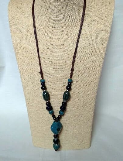 Collar étnico mujer combinado de cuentas de ceramica  color azul Nuevo
