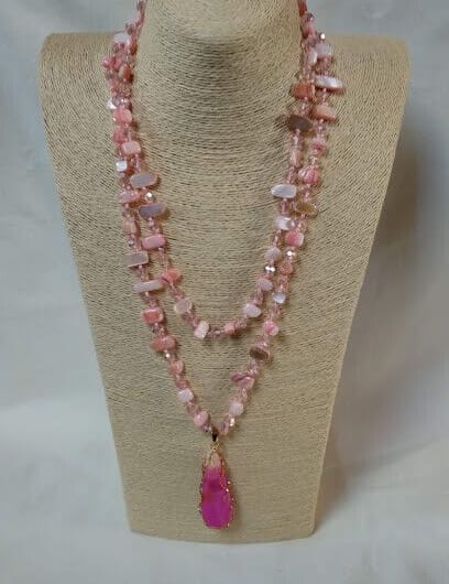Collar madreperla cristal y colgante ágata natural Nuevo con etiquetas(105)