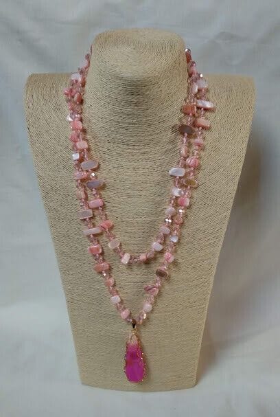 Collar madreperla cristal y colgante ágata natural Nuevo con etiquetas(105)