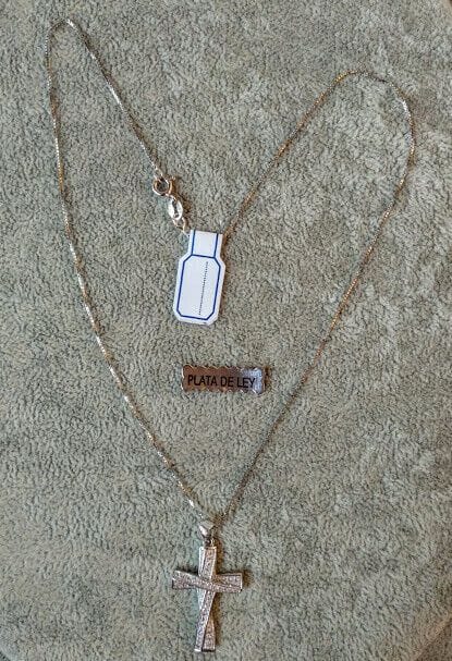 Collar con colgante  de cruz con circonitas Plata de Ley Rodiada  Nuevos (106) - Imagen 4
