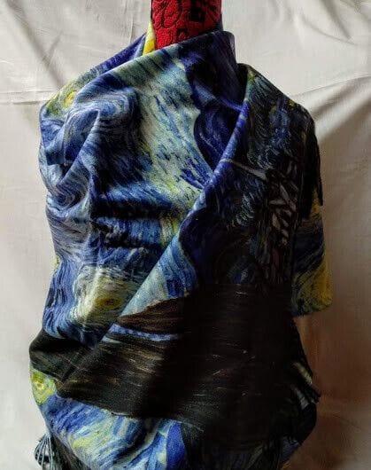 Pasmina Cashmere estampado inspirado cuadro van Gogh Nuevo con etiquetas (105)