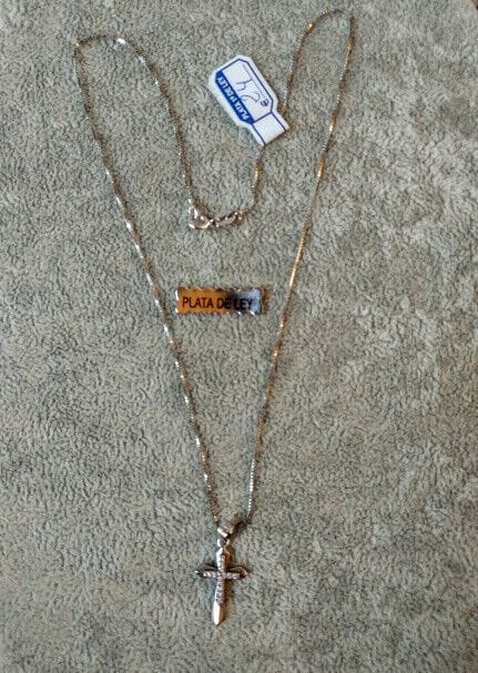 Collar con colgante con forma de cruz doble Plata de Ley Rodiada Nuevos (106) - Imagen 4