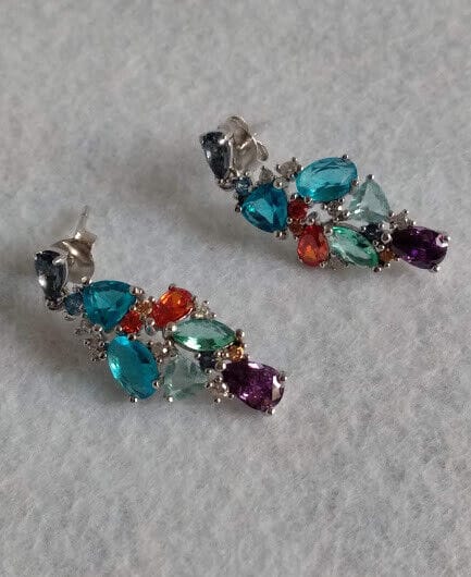 Pendientes Plata de Ley con piedras multicolor presion Nuevos