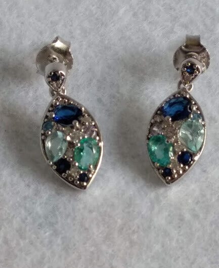 Pendientes Plata de Ley lagrima con piedras presión Nuevos