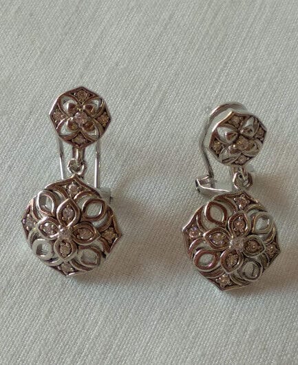 Pendientes tipo Vintage Plata de Ley largos con circonitas Omega Nuevos