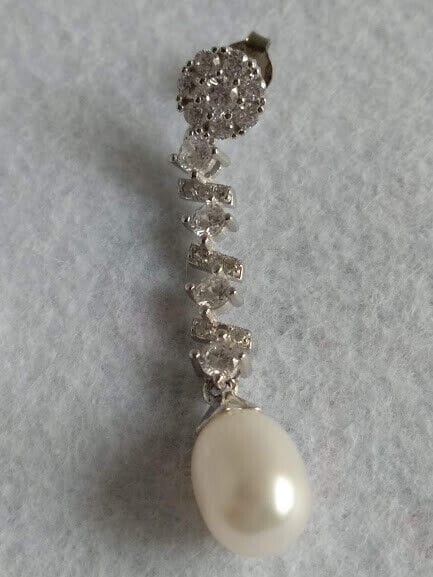 Pendientes Vintage Plata de Ley largos con circonitas y perla presión Nuevos - Imagen 10