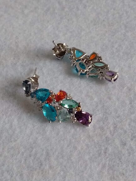 Pendientes Plata de Ley con piedras multicolor presion Nuevos - Imagen 4