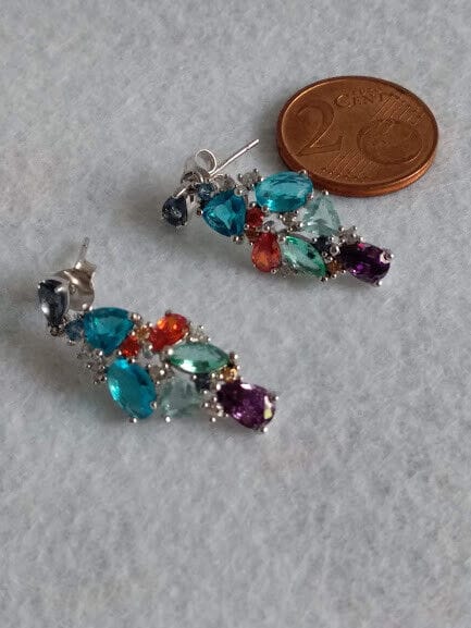 Pendientes Plata de Ley con piedras multicolor presion Nuevos - Imagen 5