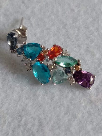 Pendientes Plata de Ley con piedras multicolor presion Nuevos - Imagen 6