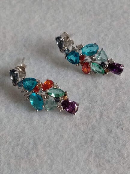 Pendientes Plata de Ley con piedras multicolor presion Nuevos