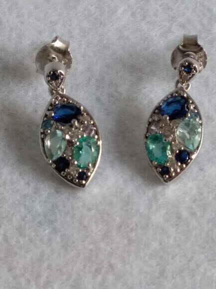 Pendientes Plata de Ley lagrima con piedras presión Nuevos