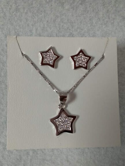 Pendientes y gargantilla en Plata de Ley Estrella con circonitas Nuevos