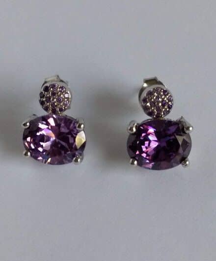 Pendientes Plata de Ley rodiada  vintage con amatista cierre de presión ºNuevos