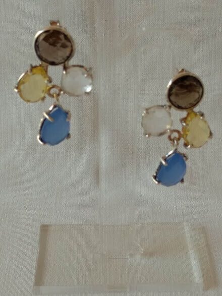 Pendientes Plata de Ley  con ágatas de colores Presión  Nuevos - Imagen 3
