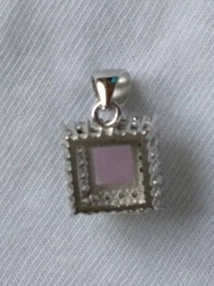 Colgante cuadrado piedra rosa  en Plata de Ley rodiada 925 Nuevo - Imagen 3