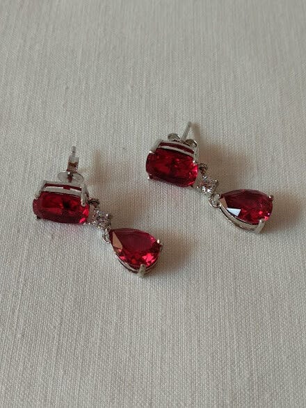 Pendientes Plata de Ley rodiada largos color rojo Presión Nuevos - Imagen 5