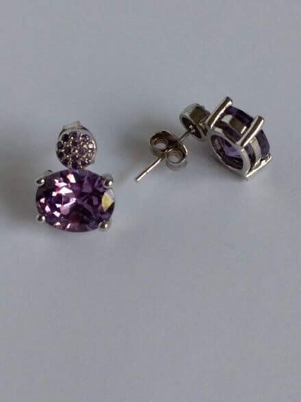 Pendientes Plata de Ley rodiada vintage con amatista cierre de presión ºNuevos - Imagen 3