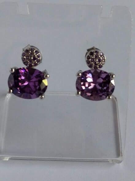 Pendientes Plata de Ley rodiada vintage con amatista cierre de presión ºNuevos - Imagen 5