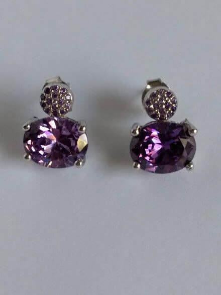 Pendientes Plata de Ley rodiada vintage con amatista cierre de presión ºNuevos