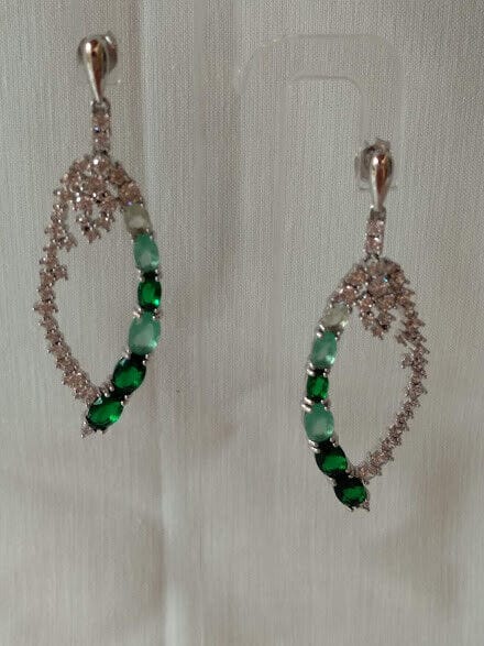 Pendientes Plata de Ley rodiada piedras verdes y blancas Presión Nuevos - Imagen 3