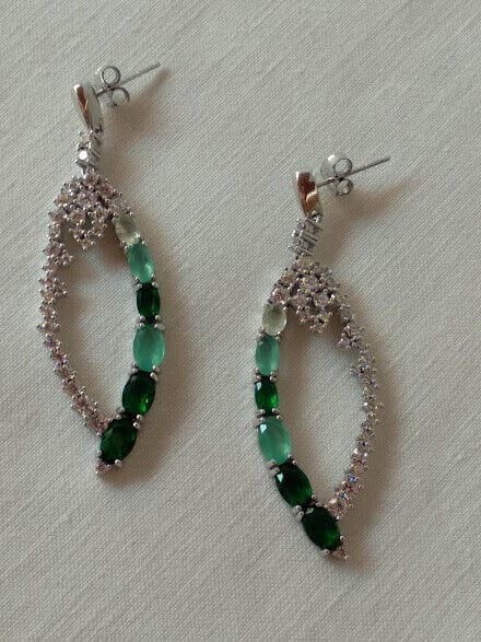Pendientes Plata de Ley rodiada piedras verdes y blancas Presión Nuevos - Imagen 4