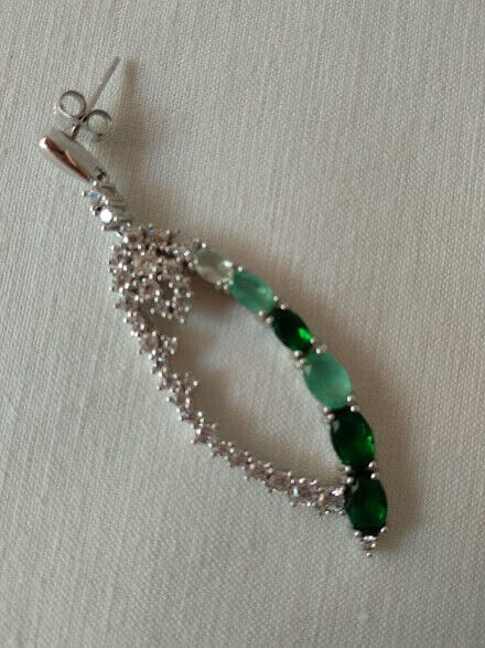 Pendientes Plata de Ley rodiada piedras verdes y blancas Presión Nuevos - Imagen 6