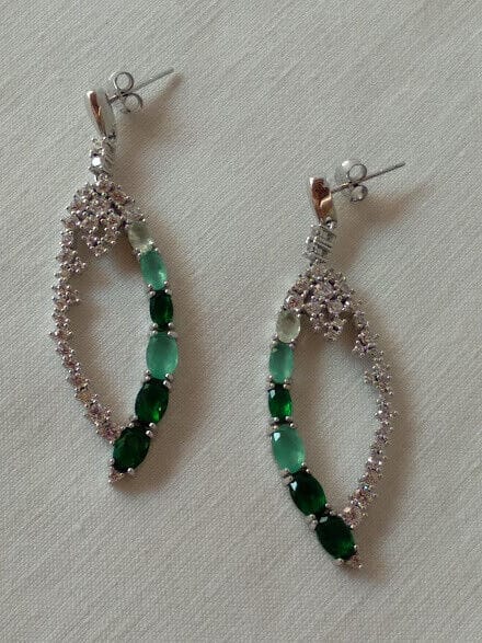 Pendientes Plata de Ley rodiada piedras verdes y blancas Presión Nuevos