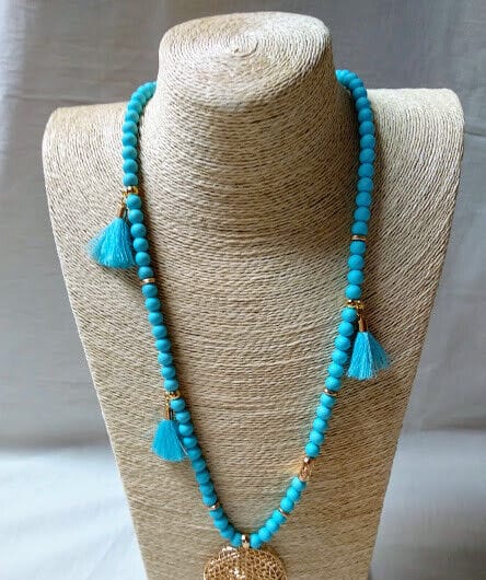 Collar fantasía estilo BOHO en color azul con hoja Nuevo