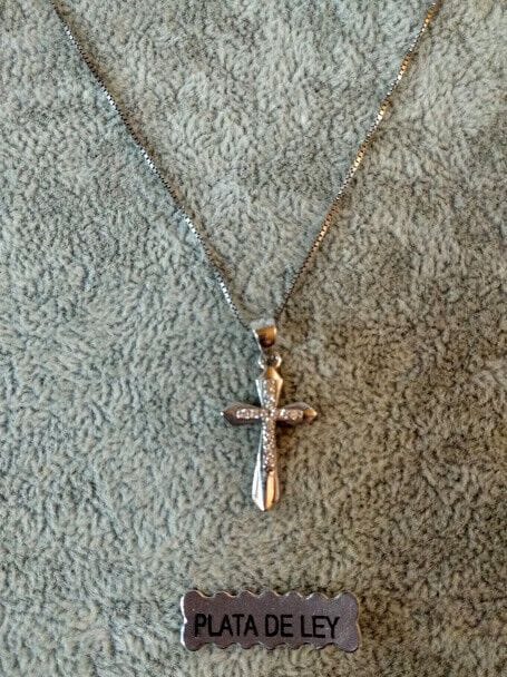 Collar con colgante con forma de cruz doble Plata de Ley Rodiada Nuevos (106) - Imagen 3