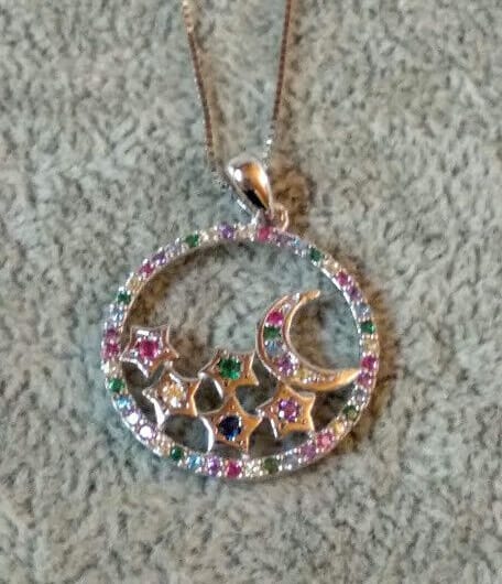 Collar con colgante corazon luna y estrellas Plata de Ley Rodiada  Nuevos (106)
