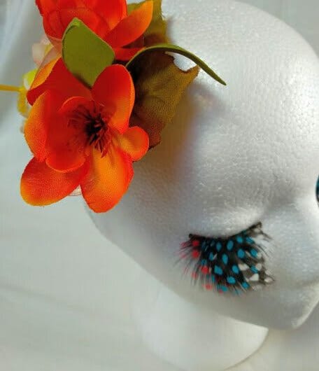 Tocado broche mujer flores tela combinando tonos anaranjados Nuevo