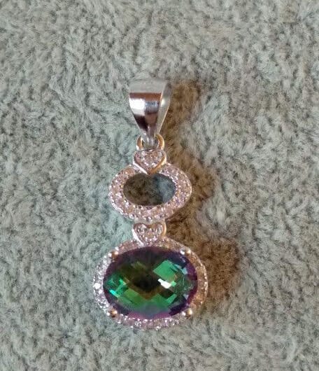Colgante ovalado con amatista tallada Plata de Ley rodiada 925 Nuevo (106)