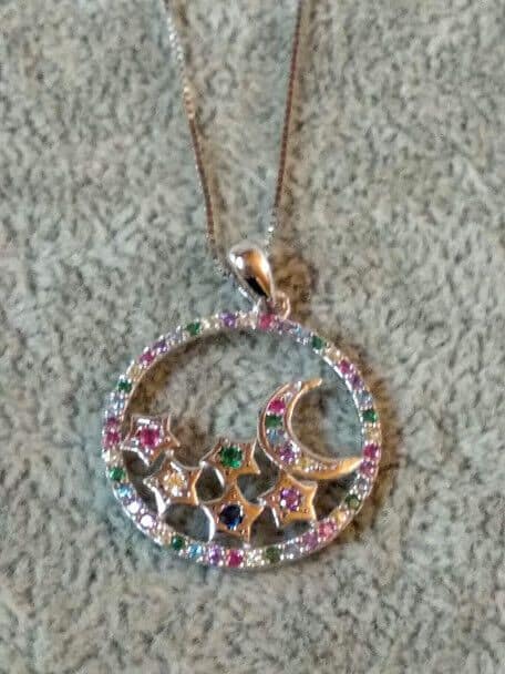 Collar con colgante corazon luna y estrellas Plata de Ley Rodiada  Nuevos (106)