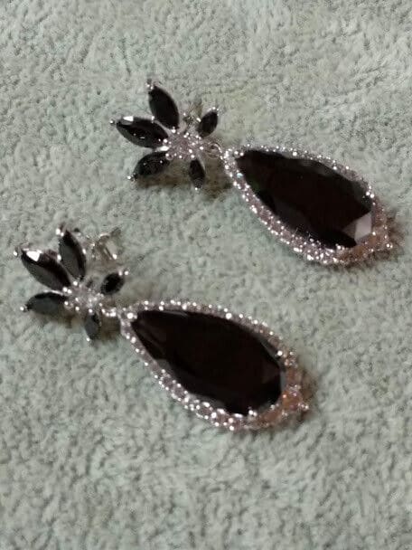Pendientes bisuteria rodiada largos piedra ahumada  Presión Nuevos (106)