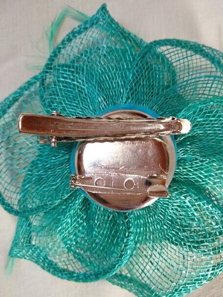 Tocado broche para ceremonia mujer combinado rafia y plumas color naranja - Imagen 3