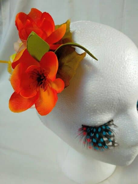 Tocado broche mujer flores tela combinando tonos anaranjados Nuevo