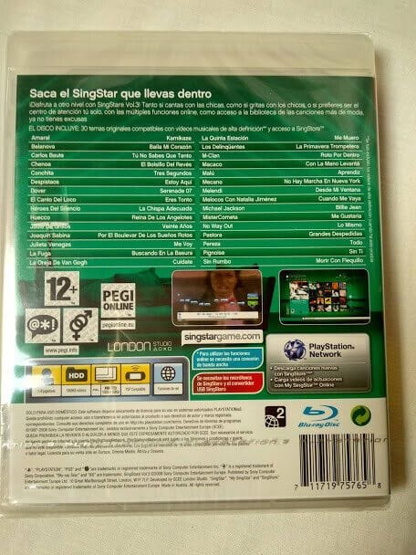 Singstar + SinStore Vol.3  PS3 Nuevo y Precintado PAL - Imagen 3