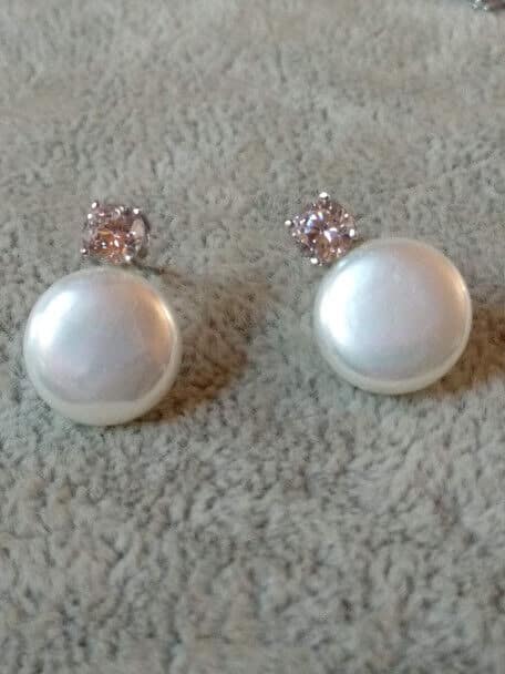 Pendientes Plata de Ley 3  con circonita y perla presión Nuevos (106) - Imagen 3