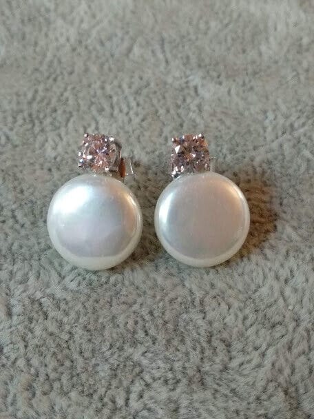 Pendientes Plata de Ley 3  con circonita y perla presión Nuevos (106)
