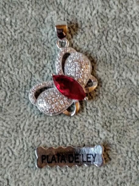 Colgante forma de mariposa piedra roja  en Plata de Ley rodiada 925 Nuevo (106) - Imagen 3