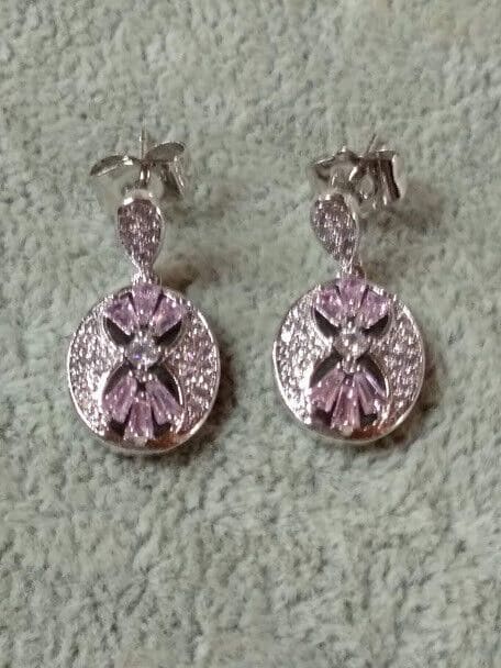 Pendientes bisuteria rodiada  piedras color Presión Nuevos (106) - Imagen 3